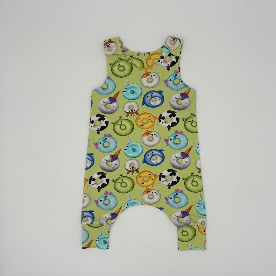 Doughnut animal print cotton jersey handmade baby dungarees (Various Sizes)