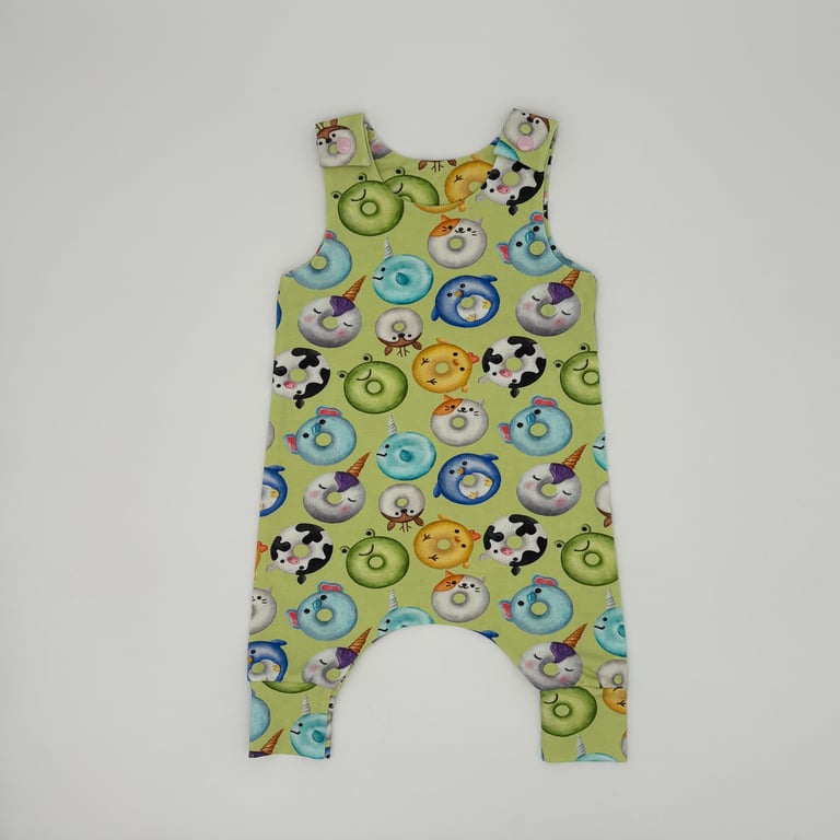 Doughnut animal print cotton jersey handmade baby dungarees (Various Sizes)