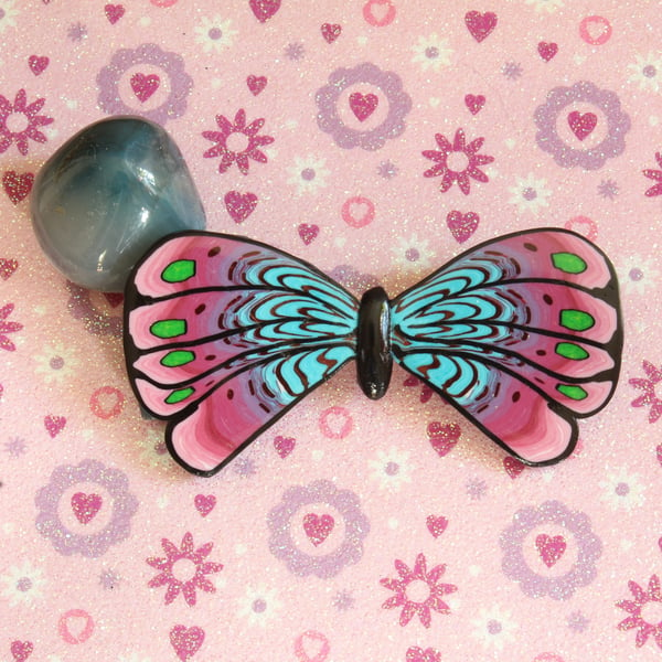  Butterfly Brooch - Handmade Polymer Clay Brooch - Pink Brooch - Festival Badge
