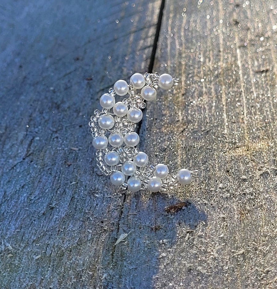 Silver Pearl Moon Wedding Hairpin