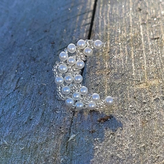 Silver Pearl Moon Wedding Hairpin