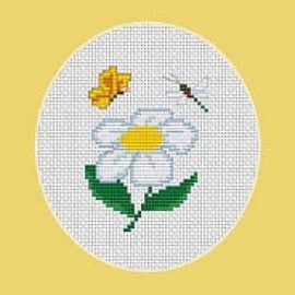 Daisy, Butterfly and Dragonfly Cross Stitch Kit - Luca S -Beginner 6.5cm x 8.5cm