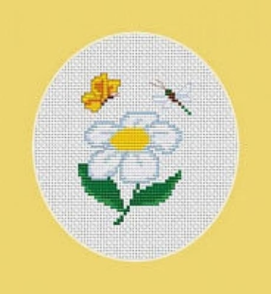 Daisy, Butterfly and Dragonfly Cross Stitch Kit - Luca S -Beginner 6.5cm x 8.5cm