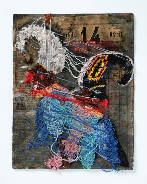 Ernest & The Runaway Shadow-Surreal Puppet Textile Art Print-Vintage Style 