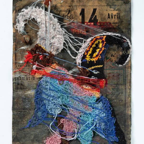 Ernest & The Runaway Shadow-Surreal Puppet Textile Art Print-Vintage Style 