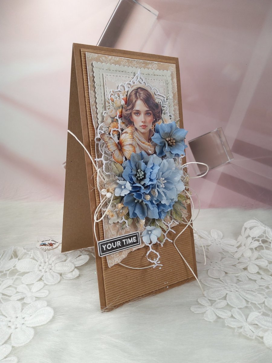 Handmade Birthday Card in Kraft Gift Box. Elegant card for Her.(204)
