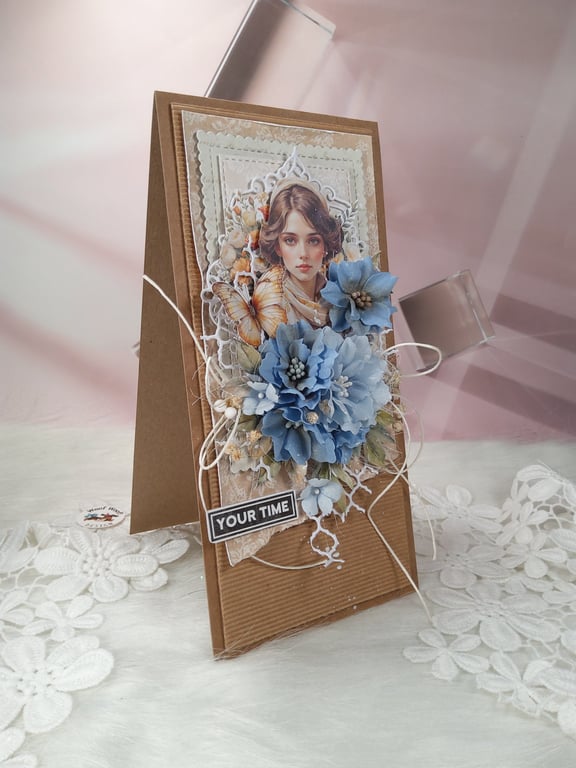 Handmade Birthday Card in Kraft Gift Box. Elegant card for Her.(204)