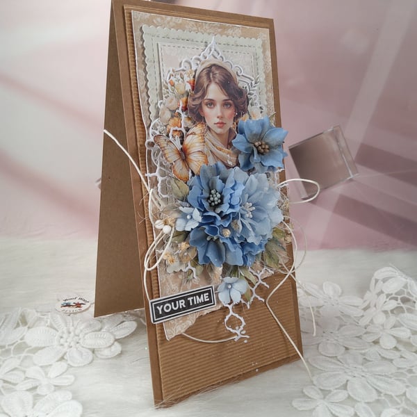 Handmade Birthday Card in Kraft Gift Box. Elegant card for Her.(204)