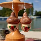 Acorn Earrings with Traditional Canal Art Roses 