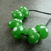 lampwork glass beads, green and white spot set