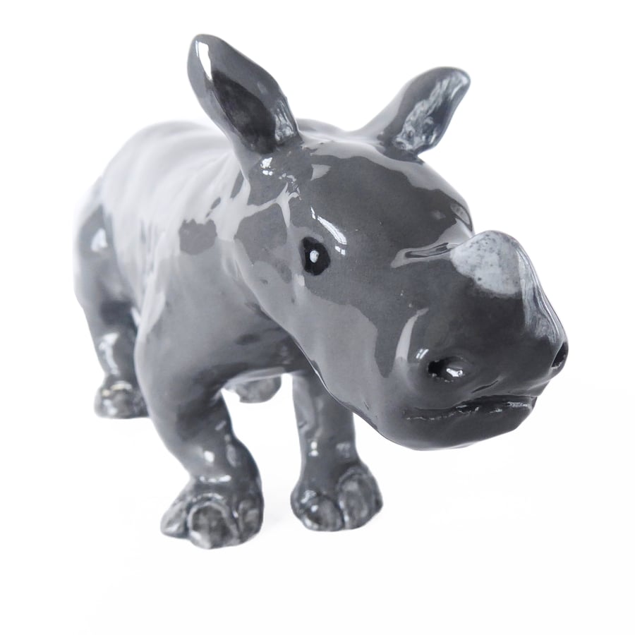 Baby Rhino Ceramic Sculpture - Handmade