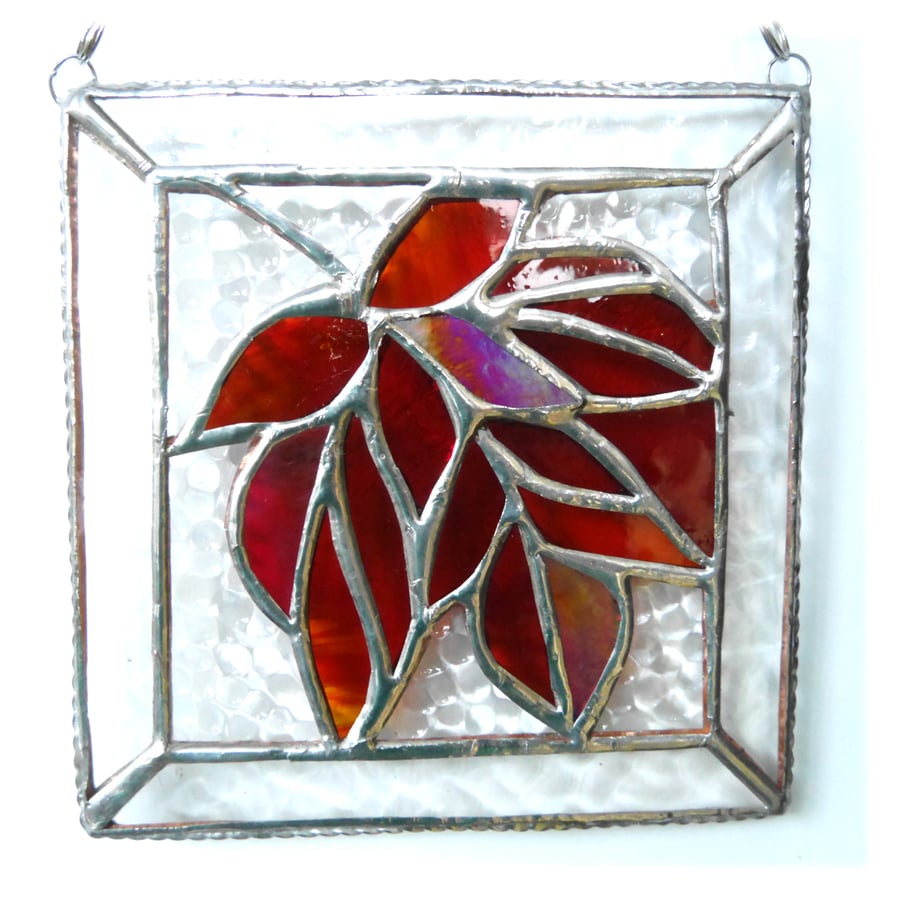 Maple Leaf Stained Glass Suncatcher Red Handmade Leaves