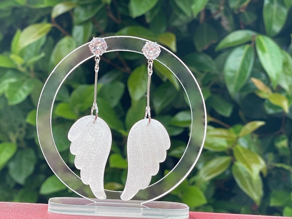 WHITE WING EARRINGS angel glitter crystal silver plated