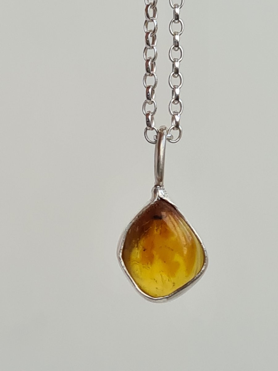 Tiny Amber Droplet on a Silver Chain