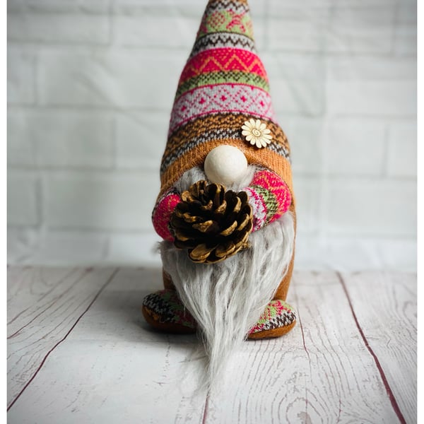 Autumn Nordic Gnome With Pinecone 