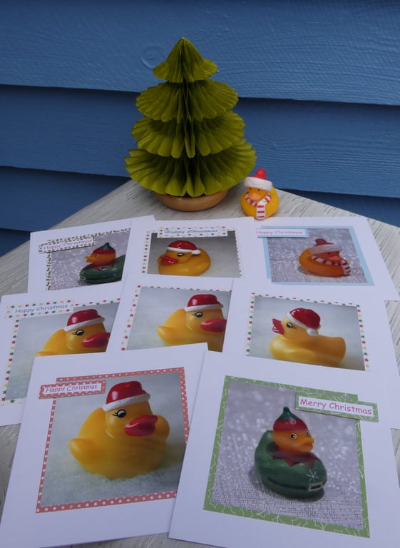Set of 8 Christmas Rubber Duck Christmas cards, photographic