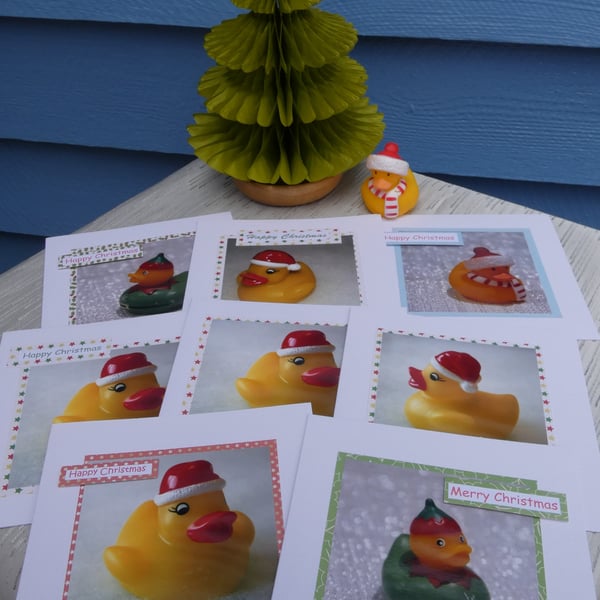 Set of 8 Christmas Rubber Duck Christmas cards, photographic