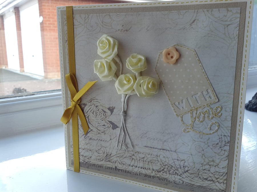 Yellow roses with love card