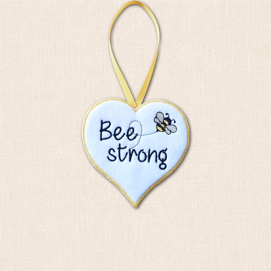 Bee Strong Heart Hanger - Embroidered Felt Hanging Decoration