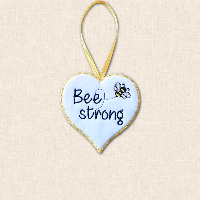 Bee Strong Heart Hanger - Embroidered Felt Hanging Decoration