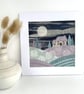 Textile Art, Embroidered Art, Mounted Wall Art - Moonlit Cottage - Image 2
