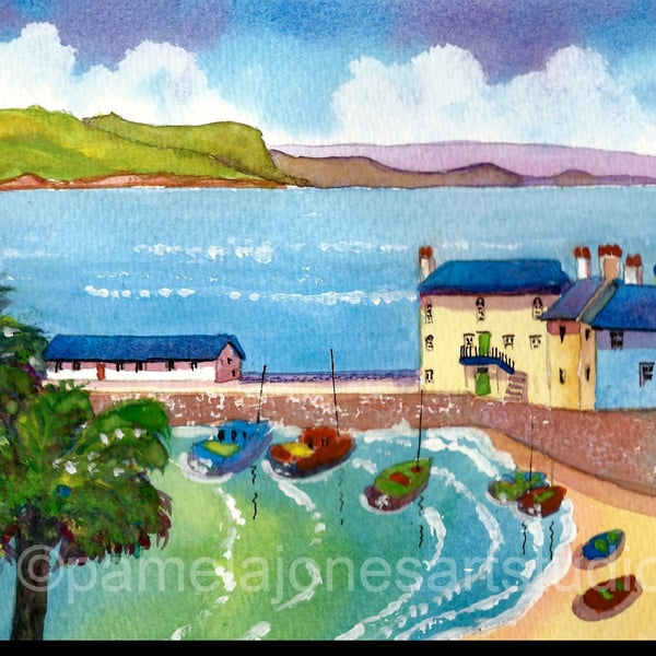 Tenby, Tree, Pembrokeshire, West Wales, Watercolour Print in 8 x 6 '' Mount