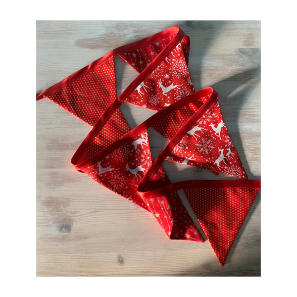 Red and white Christmas bunting with stags