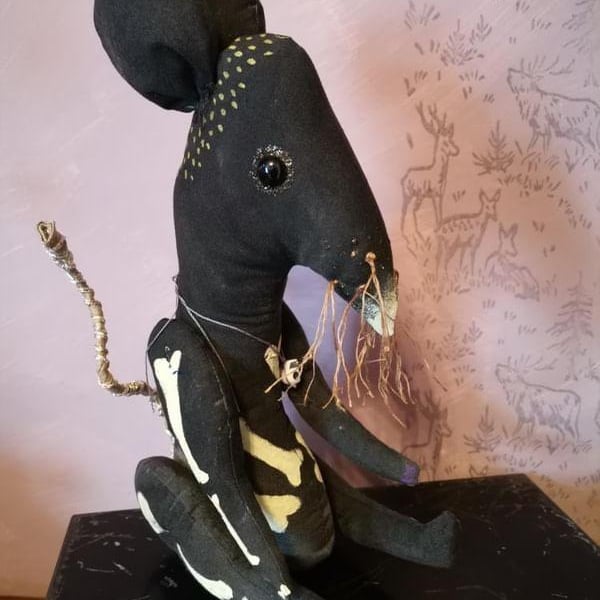Primitive textile art Rat, sculpture, Halloween decoration textile art, decor