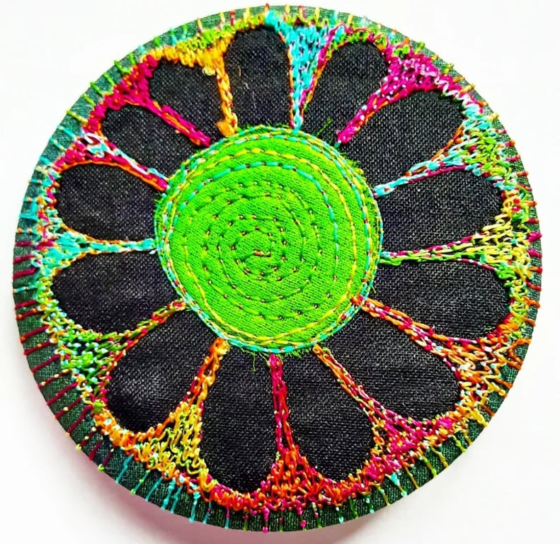 Badge 58mm Multicoloured Flower Textile Badge 