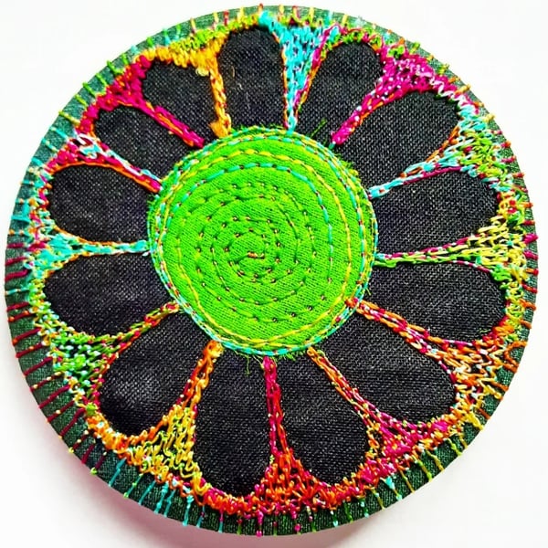 Badge 58mm Multicoloured Flower Textile Badge 