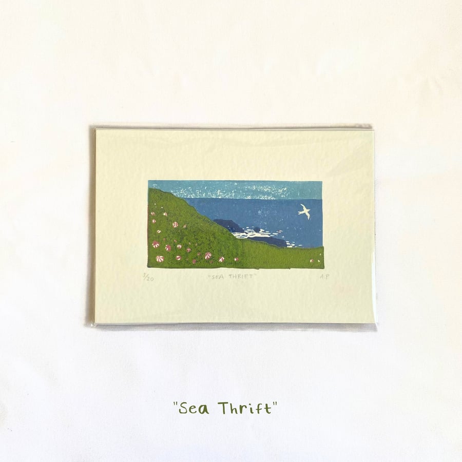 Sea Thrift - Original Lino Print 