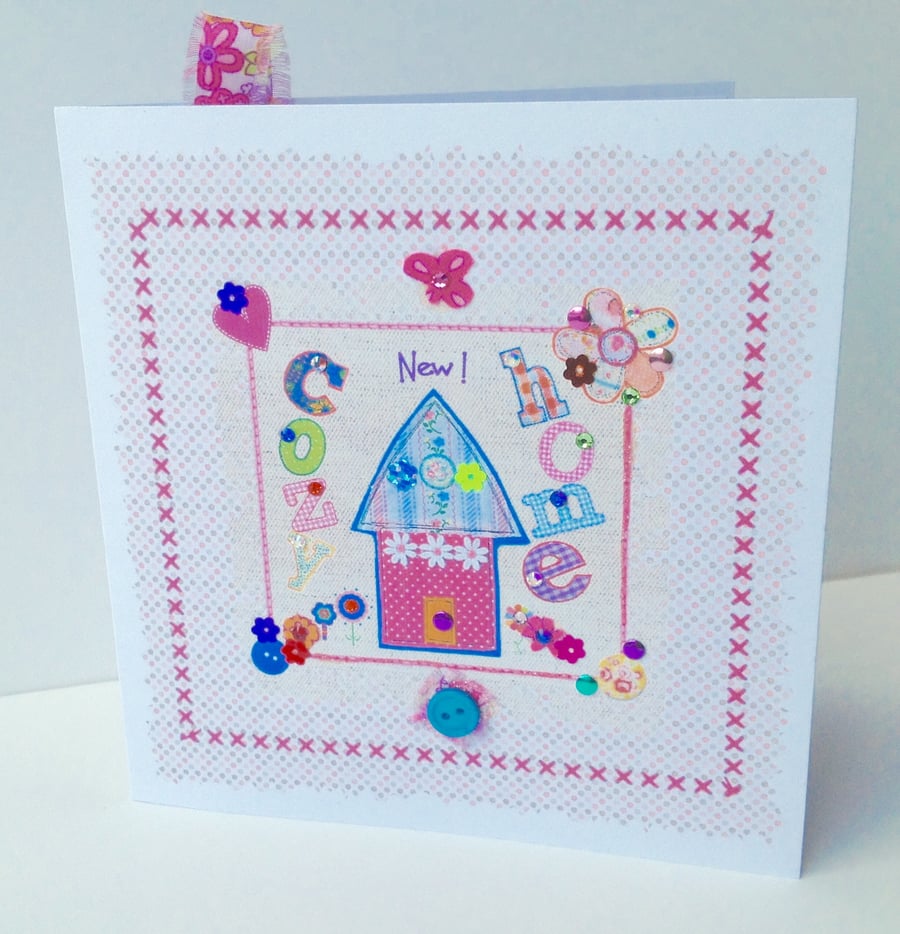 New Home Greeting Card,Printed Appliqué Design,Handmade,Personalised