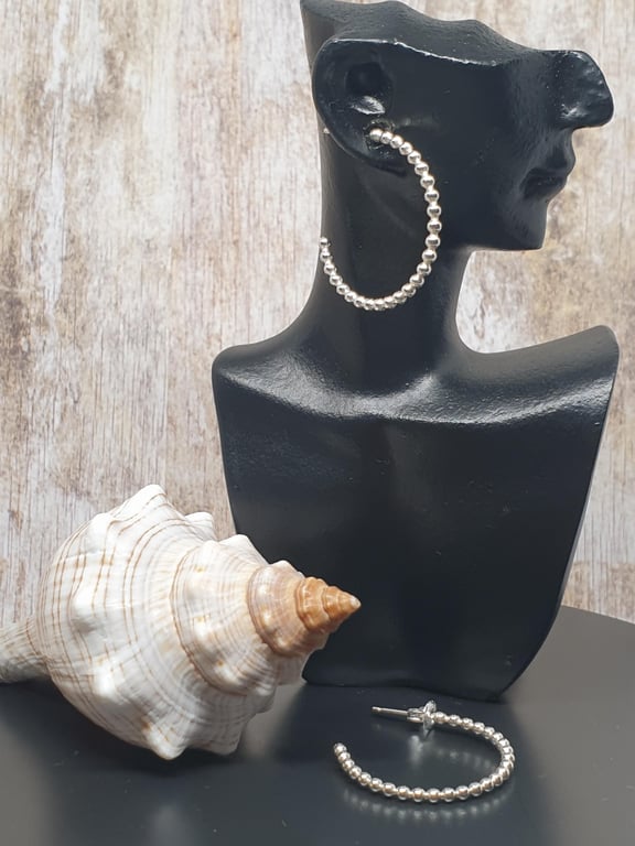 Sterling Silver 925 Hoop Beaded Stud Earrings