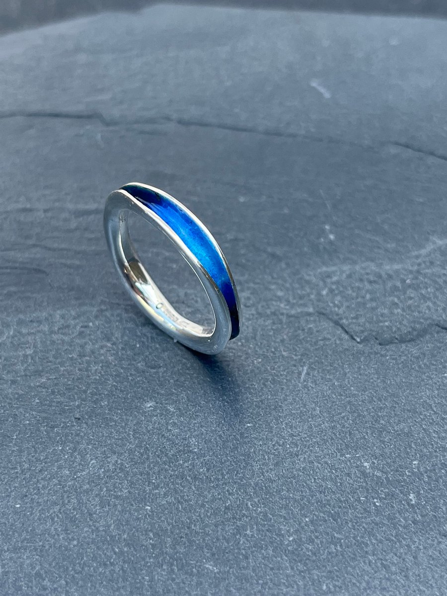 Enamel Ring, freeform ring, enamel, ocean ring, wave ring, blue river ring,  