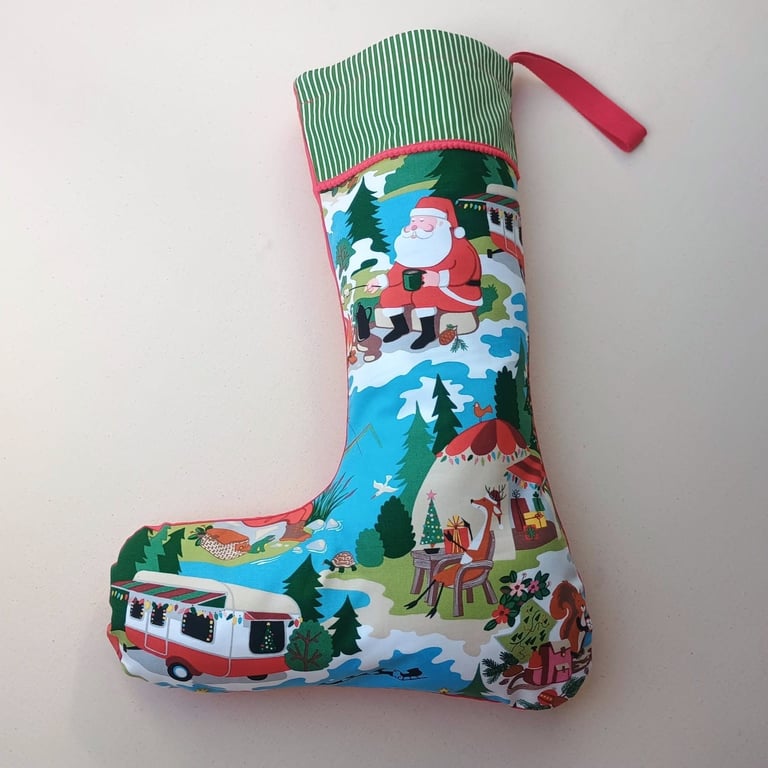Christmas Stocking for dad - Camping Santa, large stocking can be personalised