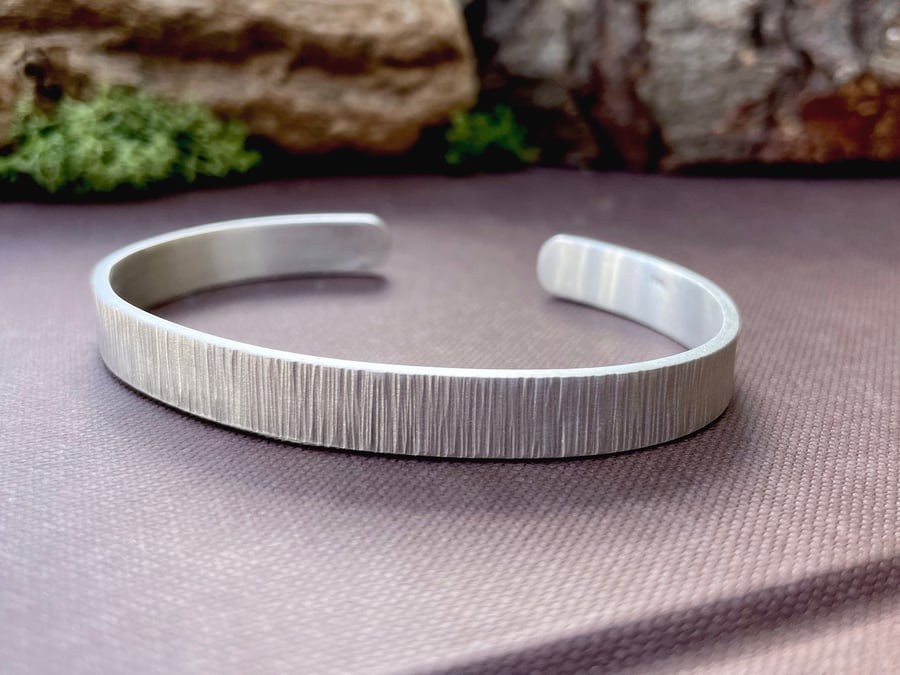 Handmade Men's Silver Tree Bark Cuff Bangle