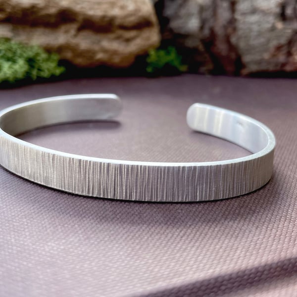 Handmade Men's Silver Tree Bark Cuff Bangle