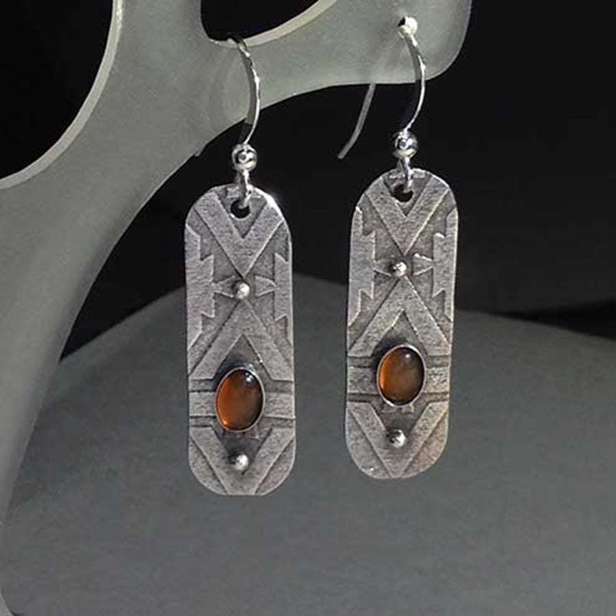 Silver and orange Carnelian Cartouche earrings - dangle earrings
