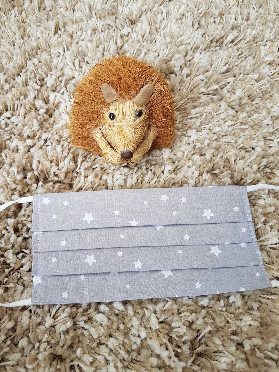 Small Adult or Teenager face covering – Grey star print