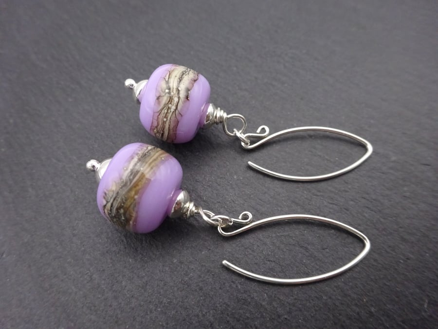 lampwork glass earrings, lilac sands