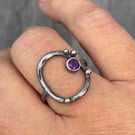 Amethyst Rock Pool Ring, circle ring, gift for her, oxidised ring, amethyst ring