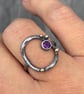 Amethyst Rock Pool Ring, circle ring, gift for her, oxidised ring, amethyst ring