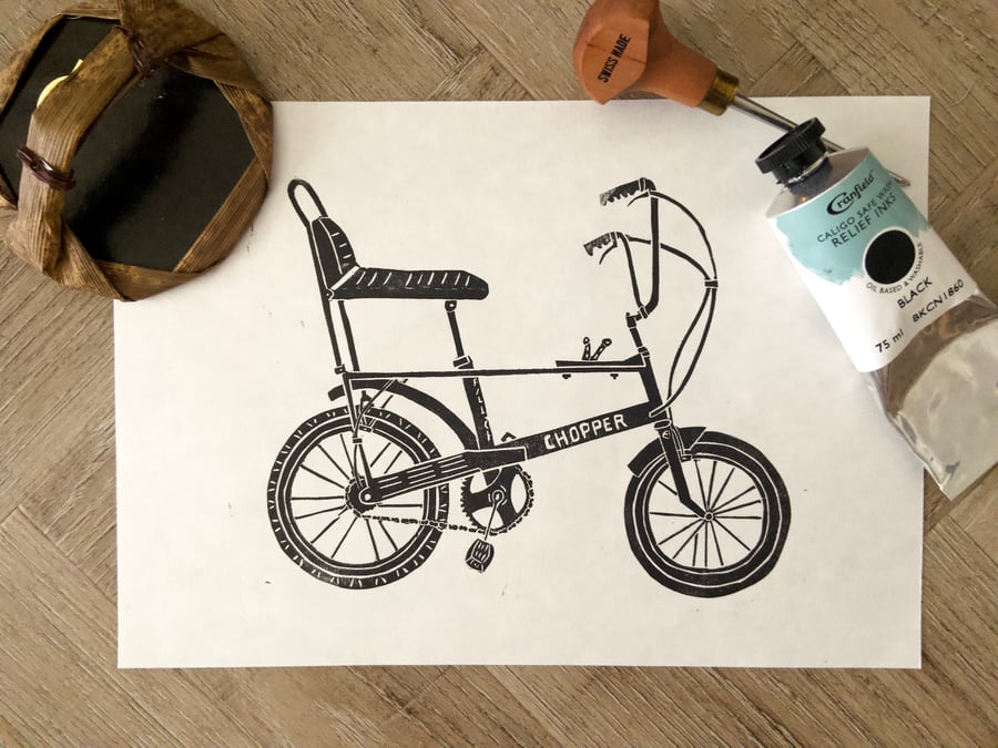 Raleigh Chopper original hand burnished lino print