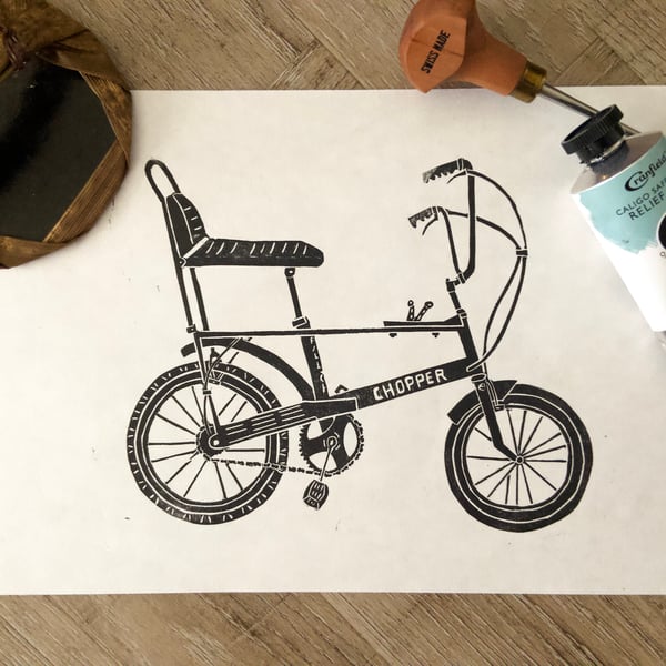 Raleigh Chopper original hand burnished lino print