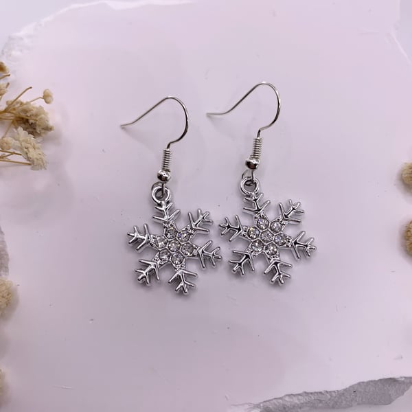 Silver Zirconia Snowflake Christmas Drop Earrings