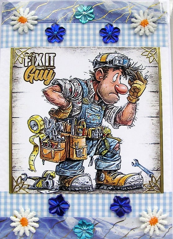 DIY Guy - Hand Crafted Decoupage Greeting Card - Blank - 3266