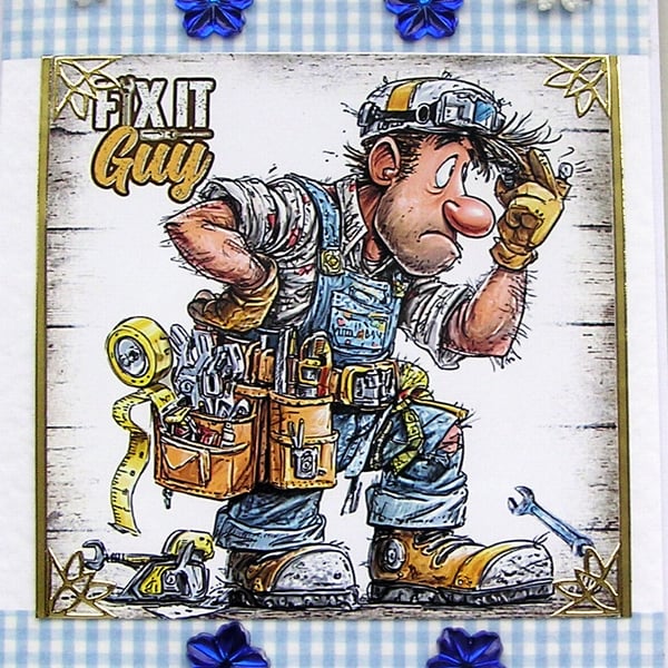 DIY Guy - Hand Crafted Decoupage Greeting Card - Blank - 3266