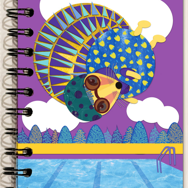 Diving Hedgehog Handmade A6 Postcard Notebook