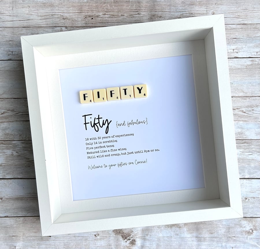 Fifty 50th Birthday Scrabble Minifigures Frame Personalised 