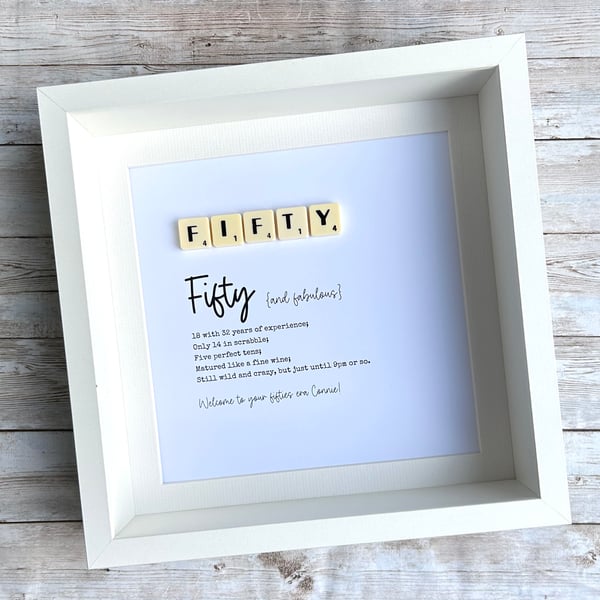 Fifty 50th Birthday Scrabble Minifigures Frame Personalised 
